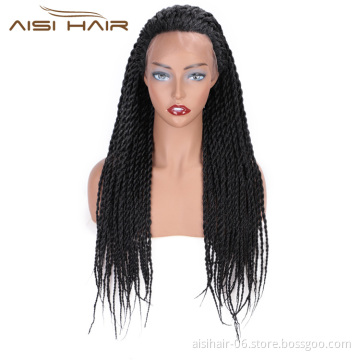 Aisi Hair Heat Resistant Synthetic Fiber Lace Front Twists Braids Wig Lace Front Long Braiding Wigs for Black Women
